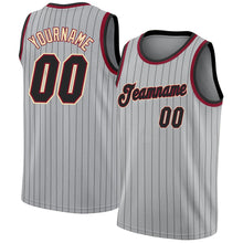 Laden Sie das Bild in den Galerie-Viewer, Custom Gray Black Pinstripe Black-Maroon Authentic Basketball Jersey