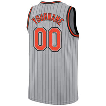 Load image into Gallery viewer, Custom Gray Black Pinstripe Orange-Black Authentic Basketball Jersey