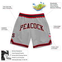 Laden Sie das Bild in den Galerie-Viewer, Custom Gray Black-Red Authentic Throwback Basketball Shorts