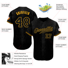 Load image into Gallery viewer, Custom Black Snakeskin Black-Gold 3D Pattern Design Authentic Baseball Jersey