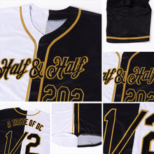 Laden Sie das Bild in den Galerie-Viewer, Custom White-Black Old Gold Authentic Split Fashion Baseball Jersey