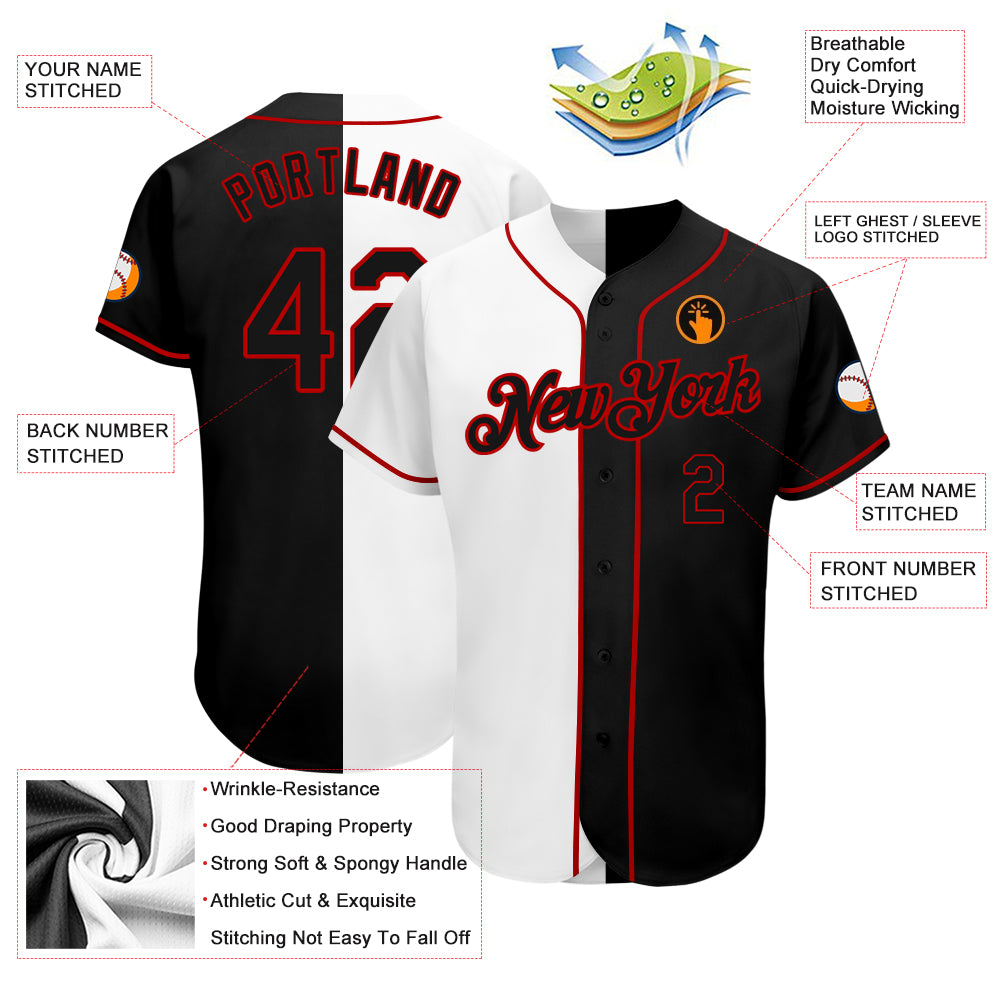 Sale Build Red Baseball Authentic White Split Fashion Jersey Black –  CustomJerseysPro