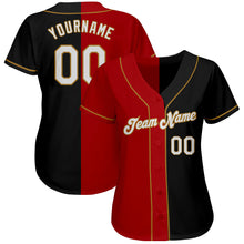 Laden Sie das Bild in den Galerie-Viewer, Custom Black White-Red Old Gold Authentic Split Fashion Baseball Jersey