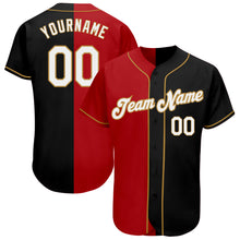 Laden Sie das Bild in den Galerie-Viewer, Custom Black White-Red Old Gold Authentic Split Fashion Baseball Jersey