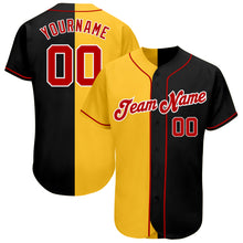 Laden Sie das Bild in den Galerie-Viewer, Custom Black Red-Yellow Authentic Split Fashion Baseball Jersey