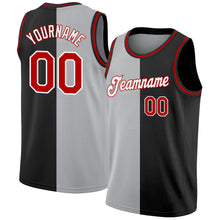 Charger l'image dans la galerie, Custom Black Red-Gray Authentic Split Fashion Basketball Jersey