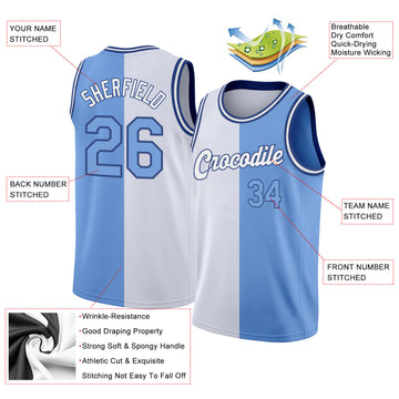 Custom White Light Blue-Royal Authentic Split Fashion Basketball Jersey