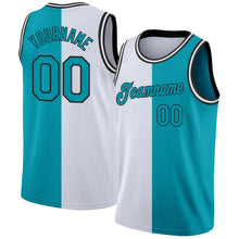 Load image into Gallery viewer, Custom White Teal-Black Authentic Split Fashion Basketball Jersey
