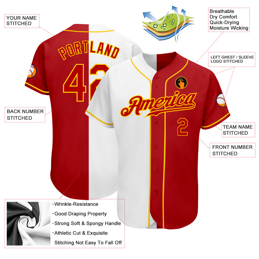 Cheap Custom White Red-Gold Authentic Split Fashion Baseball Jersey Free  Shipping – CustomJerseysPro