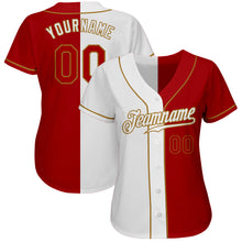Laden Sie das Bild in den Galerie-Viewer, Custom White Red-Old Gold Authentic Split Fashion Baseball Jersey