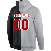 Load image into Gallery viewer, Custom Stitched Gray Red-Black Split Fashion Sports Pullover Sweatshirt Hoodie