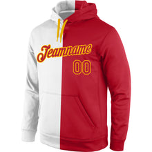 Load image into Gallery viewer, Custom Stitched White Red-Gold Split Fashion Sports Pullover Sweatshirt Hoodie
