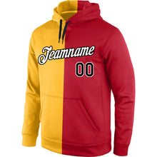 Laden Sie das Bild in den Galerie-Viewer, Custom Stitched Gold Black-Red Split Fashion Sports Pullover Sweatshirt Hoodie
