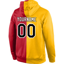 Laden Sie das Bild in den Galerie-Viewer, Custom Stitched Gold Black-Red Split Fashion Sports Pullover Sweatshirt Hoodie