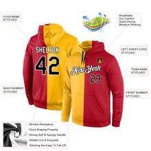 Laden Sie das Bild in den Galerie-Viewer, Custom Stitched Gold Black-Red Split Fashion Sports Pullover Sweatshirt Hoodie