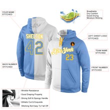 Charger l'image dans la galerie, Custom Stitched White Light Blue-Gold Split Fashion Sports Pullover Sweatshirt Hoodie