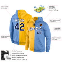 Load image into Gallery viewer, Custom Stitched Gold Navy-Light Blue Split Fashion Sports Pullover Sweatshirt Hoodie