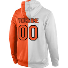 Load image into Gallery viewer, Custom Stitched White Orange-Black Split Fashion Sports Pullover Sweatshirt Hoodie