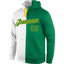 Laden Sie das Bild in den Galerie-Viewer, Custom Stitched White Kelly Green-Gold Split Fashion Sports Pullover Sweatshirt Hoodie