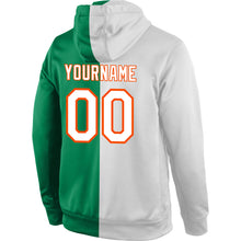 Charger l'image dans la galerie, Custom Stitched Kelly Green White-Orange Split Fashion Sports Pullover Sweatshirt Hoodie