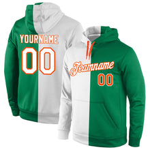 Charger l'image dans la galerie, Custom Stitched Kelly Green White-Orange Split Fashion Sports Pullover Sweatshirt Hoodie