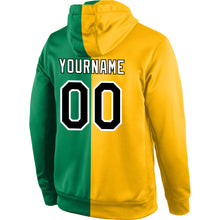 Laden Sie das Bild in den Galerie-Viewer, Custom Stitched Gold Black-Kelly Green Split Fashion Sports Pullover Sweatshirt Hoodie