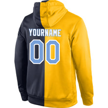 Charger l'image dans la galerie, Custom Stitched Gold Light Blue-Navy Split Fashion Sports Pullover Sweatshirt Hoodie