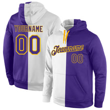 Charger l'image dans la galerie, Custom Stitched White Purple-Gold Split Fashion Sports Pullover Sweatshirt Hoodie