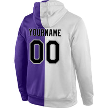 Charger l'image dans la galerie, Custom Stitched White Black-Purple Split Fashion Sports Pullover Sweatshirt Hoodie