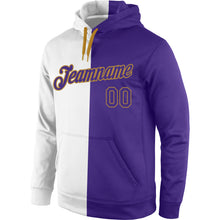 Load image into Gallery viewer, Custom Stitched White Purple-Old Gold Split Fashion Sports Pullover Sweatshirt Hoodie