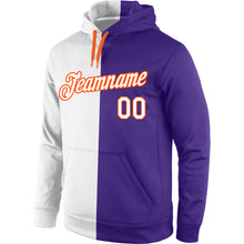 Load image into Gallery viewer, Custom Stitched Purple White-Orange Split Fashion Sports Pullover Sweatshirt Hoodie