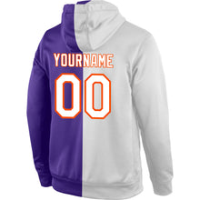 Load image into Gallery viewer, Custom Stitched Purple White-Orange Split Fashion Sports Pullover Sweatshirt Hoodie