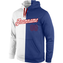 Load image into Gallery viewer, Custom Stitched White Royal-Red Split Fashion Sports Pullover Sweatshirt Hoodie