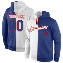 Load image into Gallery viewer, Custom Stitched White Royal-Red Split Fashion Sports Pullover Sweatshirt Hoodie