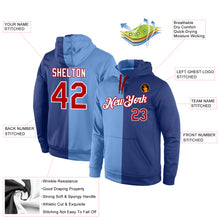 Load image into Gallery viewer, Custom Stitched Light Blue Red-Royal Split Fashion Sports Pullover Sweatshirt Hoodie