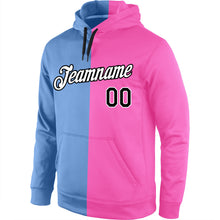 Load image into Gallery viewer, Custom Stitched Light Blue Black-Pink Split Fashion Sports Pullover Sweatshirt Hoodie