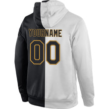 Load image into Gallery viewer, Custom Stitched White Black-Old Gold Split Fashion Sports Pullover Sweatshirt Hoodie