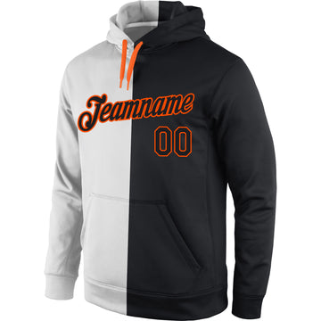 Custom Stitched White Black-Orange Split Fashion Sports Pullover Sweatshirt Hoodie