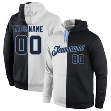 Load image into Gallery viewer, Custom Stitched White Black-Light Blue Split Fashion Sports Pullover Sweatshirt Hoodie