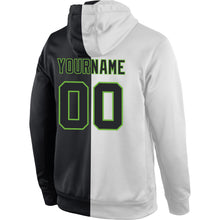 Load image into Gallery viewer, Custom Stitched White Black-Neon Green Split Fashion Sports Pullover Sweatshirt Hoodie