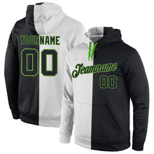 Load image into Gallery viewer, Custom Stitched White Black-Neon Green Split Fashion Sports Pullover Sweatshirt Hoodie