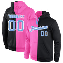 Load image into Gallery viewer, Custom Stitched Pink Light Blue-Black Split Fashion Sports Pullover Sweatshirt Hoodie