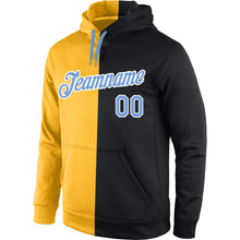 Load image into Gallery viewer, Custom Stitched Gold Light Blue-Black Split Fashion Sports Pullover Sweatshirt Hoodie