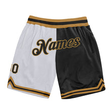 Laden Sie das Bild in den Galerie-Viewer, Custom White Black-Old Gold Authentic Throwback Split Fashion Basketball Shorts