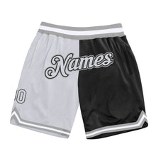 Laden Sie das Bild in den Galerie-Viewer, Custom Black White-Gray Authentic Throwback Split Fashion Basketball Shorts