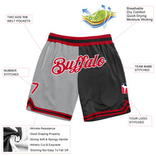 Загрузить изображение в средство просмотра галереи, Custom Gray Red-Black Authentic Throwback Split Fashion Basketball Shorts