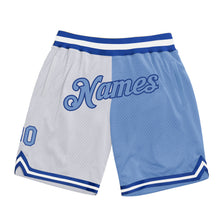 Laden Sie das Bild in den Galerie-Viewer, Custom White Light Blue-Royal Authentic Throwback Split Fashion Basketball Shorts