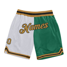 Load image into Gallery viewer, Custom White Old Gold-Kelly Green Authentic Throwback Split Fashion Basketball Shorts
