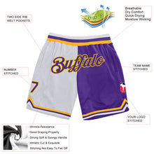 Загрузить изображение в средство просмотра галереи, Custom White Purple-Gold Authentic Throwback Split Fashion Basketball Shorts