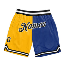 Laden Sie das Bild in den Galerie-Viewer, Custom Gold Royal-Black Authentic Throwback Split Fashion Basketball Shorts